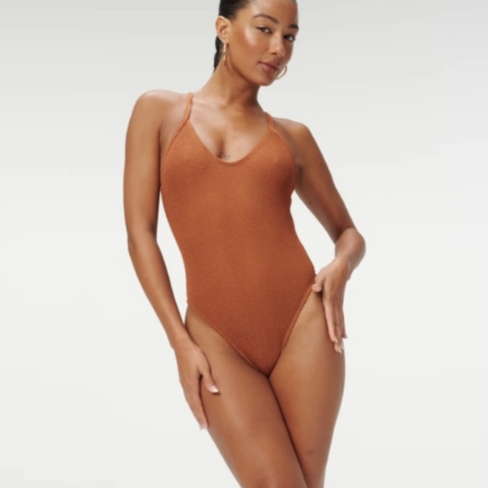 Good American Always Fits One-Piece Swimsuit Womens M Rust Tan Swimsuit NWOT